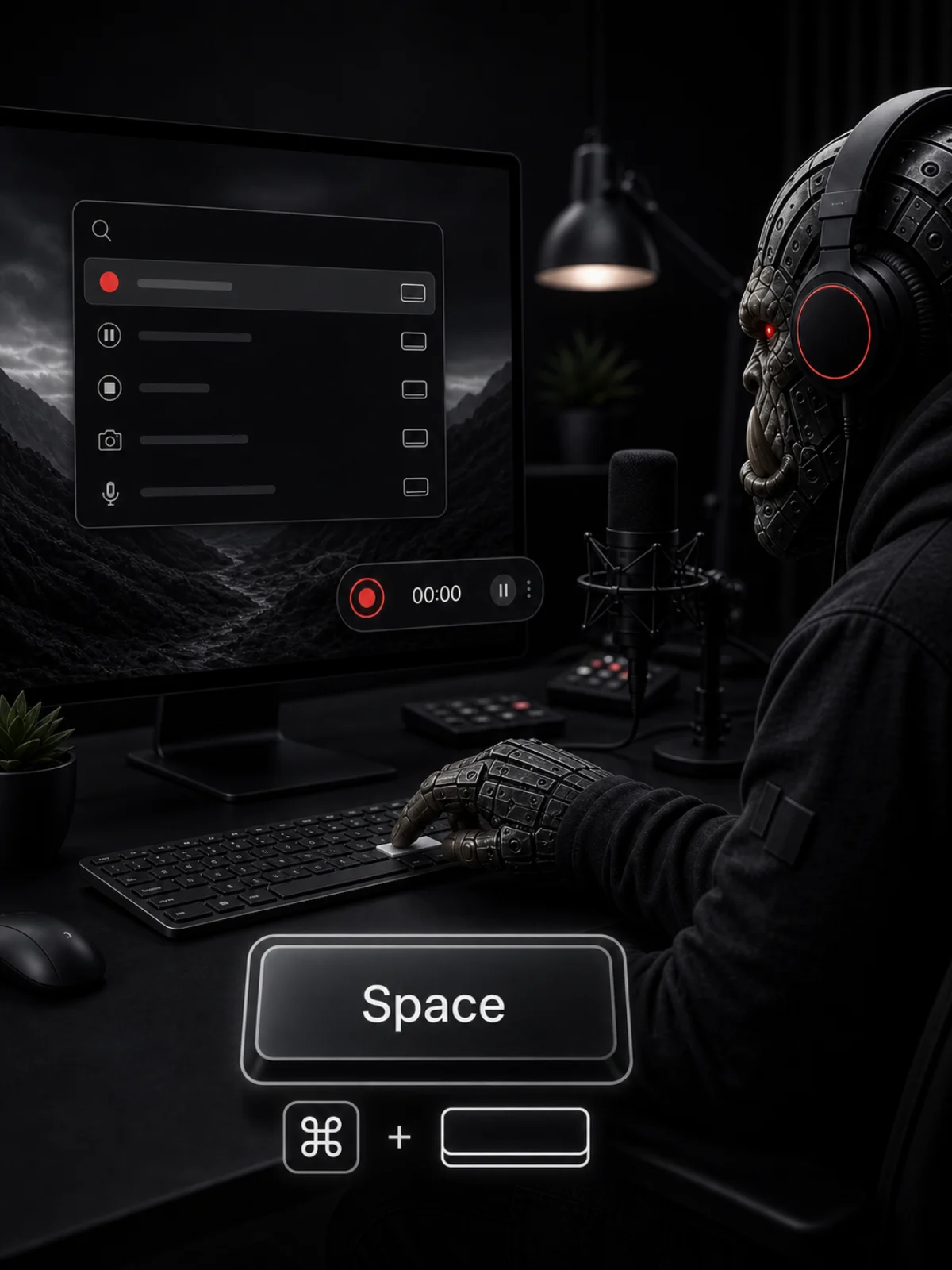 Videorc studio with keyboard shortcuts and search for starting a recording quickly.